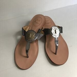 JACK ROGERS Sandals Womens Size 6 Larissa THONG flat metallic black & silver